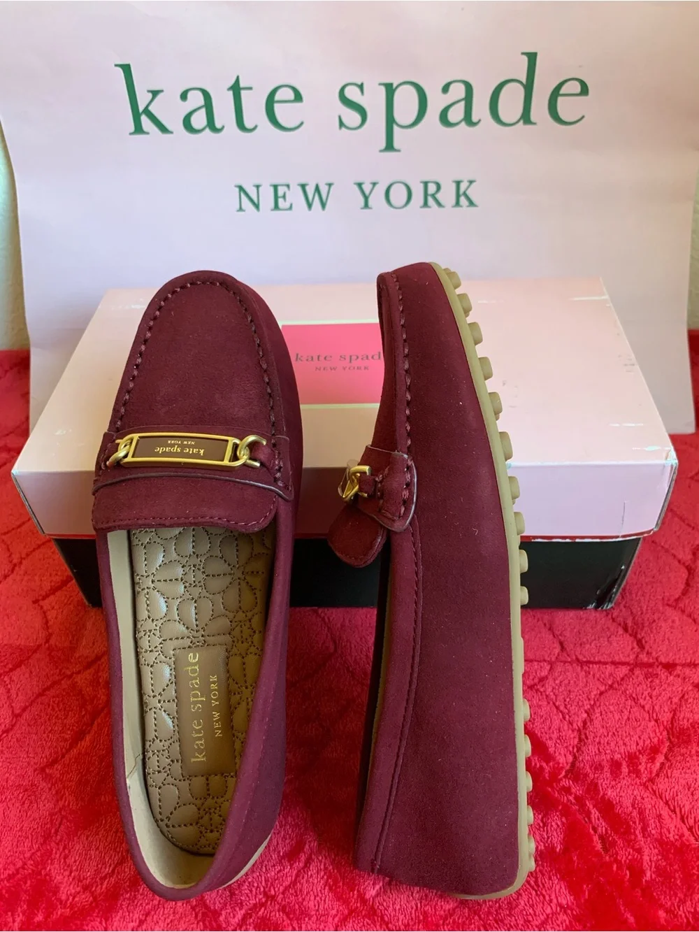 kate spade Brandy Suede Loafers with Gold Hardware s.5 B